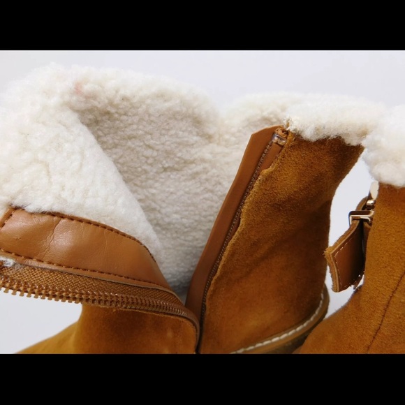 Franco Sarto Women's Boots Ulayna Ankle Bootie Wedge Heel Tan Suede Sherpa Zip - Picture 4 of 12